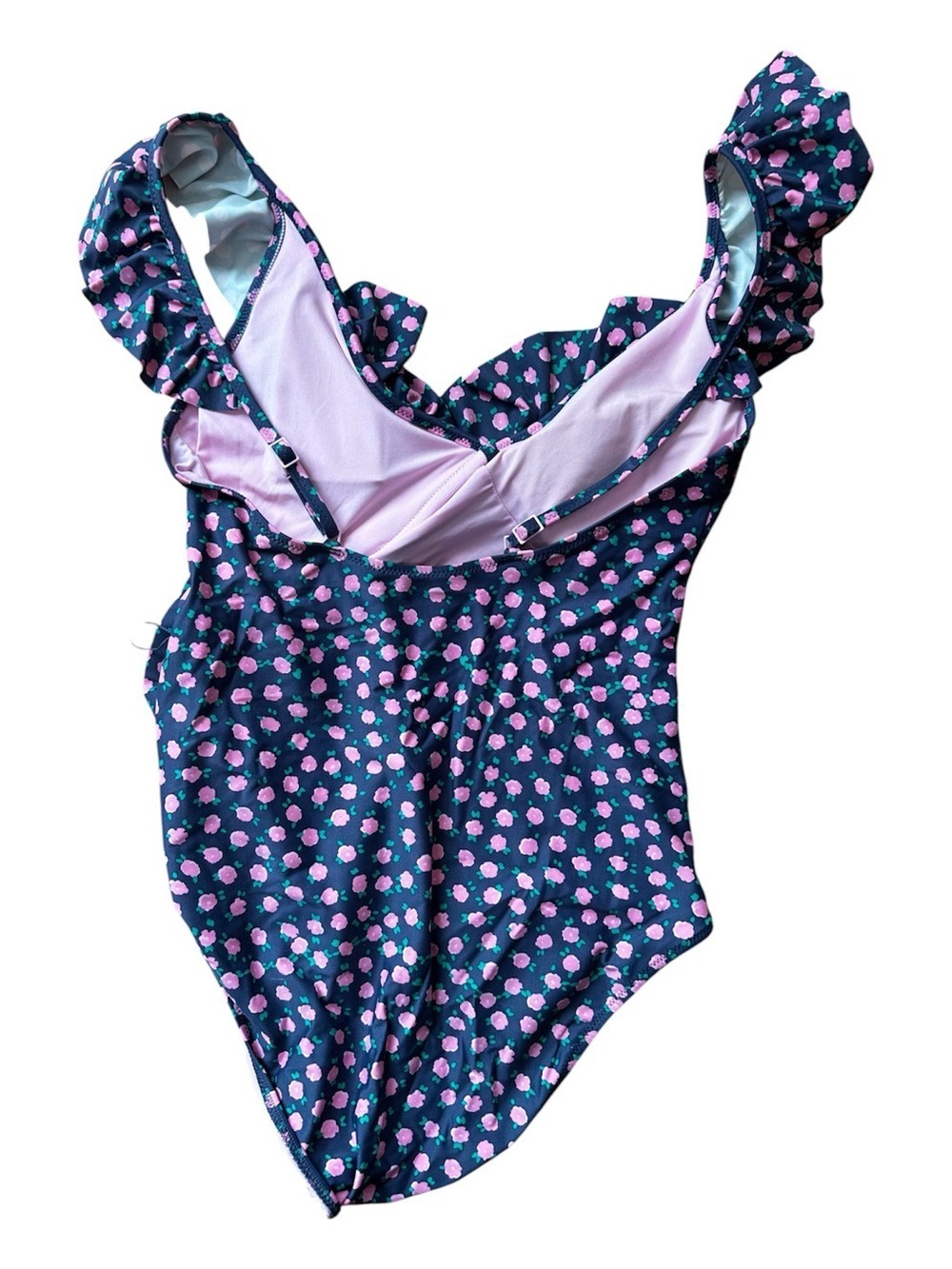 Aerie One Piece Swimsuit Medium Floral Ruffle V Neck Pink Green Bathing Suit - Picture 4 of 5